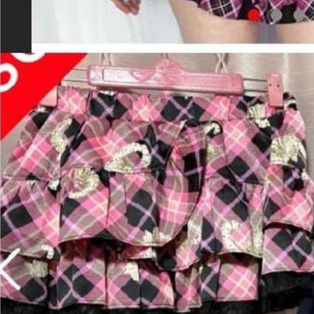 Chic Pink and Black Plaid Ruffle Mini Skirt ma*rs gyaru